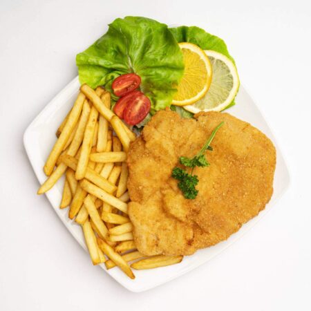 Rántottborda + hasábburgonya+ savanyúság (1,3)